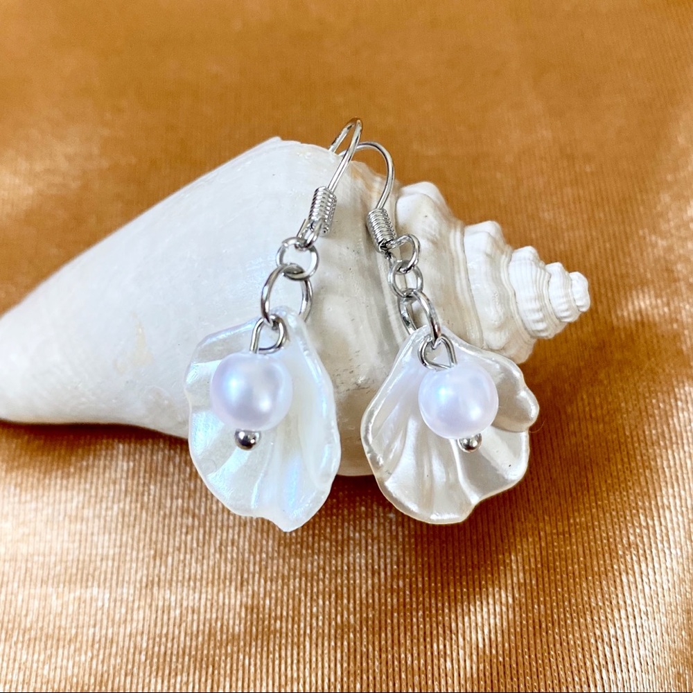 Mermaid pearl and seashell earrings